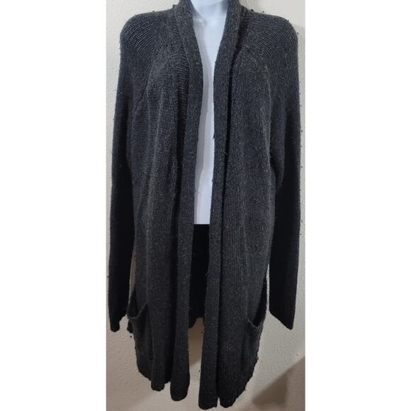 Matty M Charcoal Open Front Coatigan Sweater XL Lightweight Pockets Soft Stretch - Picture 1 of 6